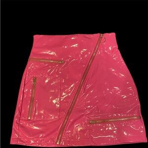 Hot Pink Vinyl Miniskirt With Zipper Accents